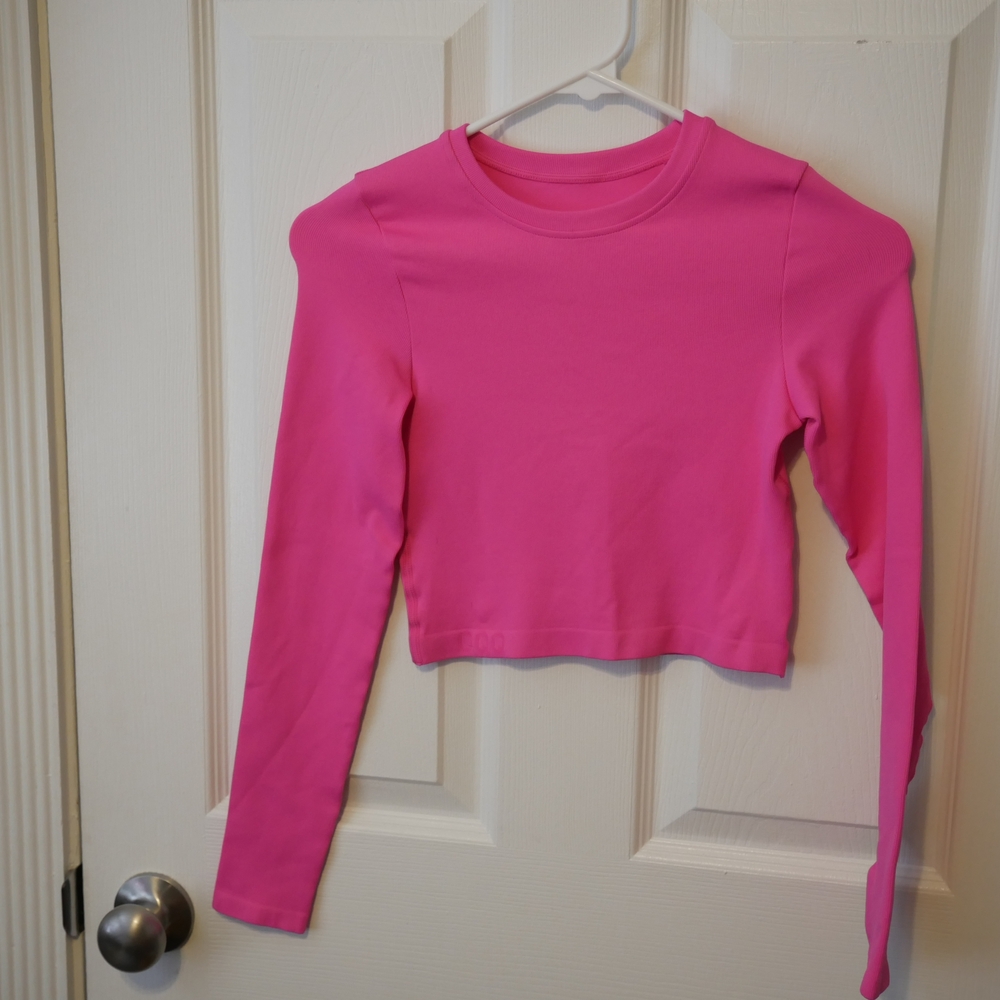 Vibrant Pink Long Sleeve Tee with Crew Neck